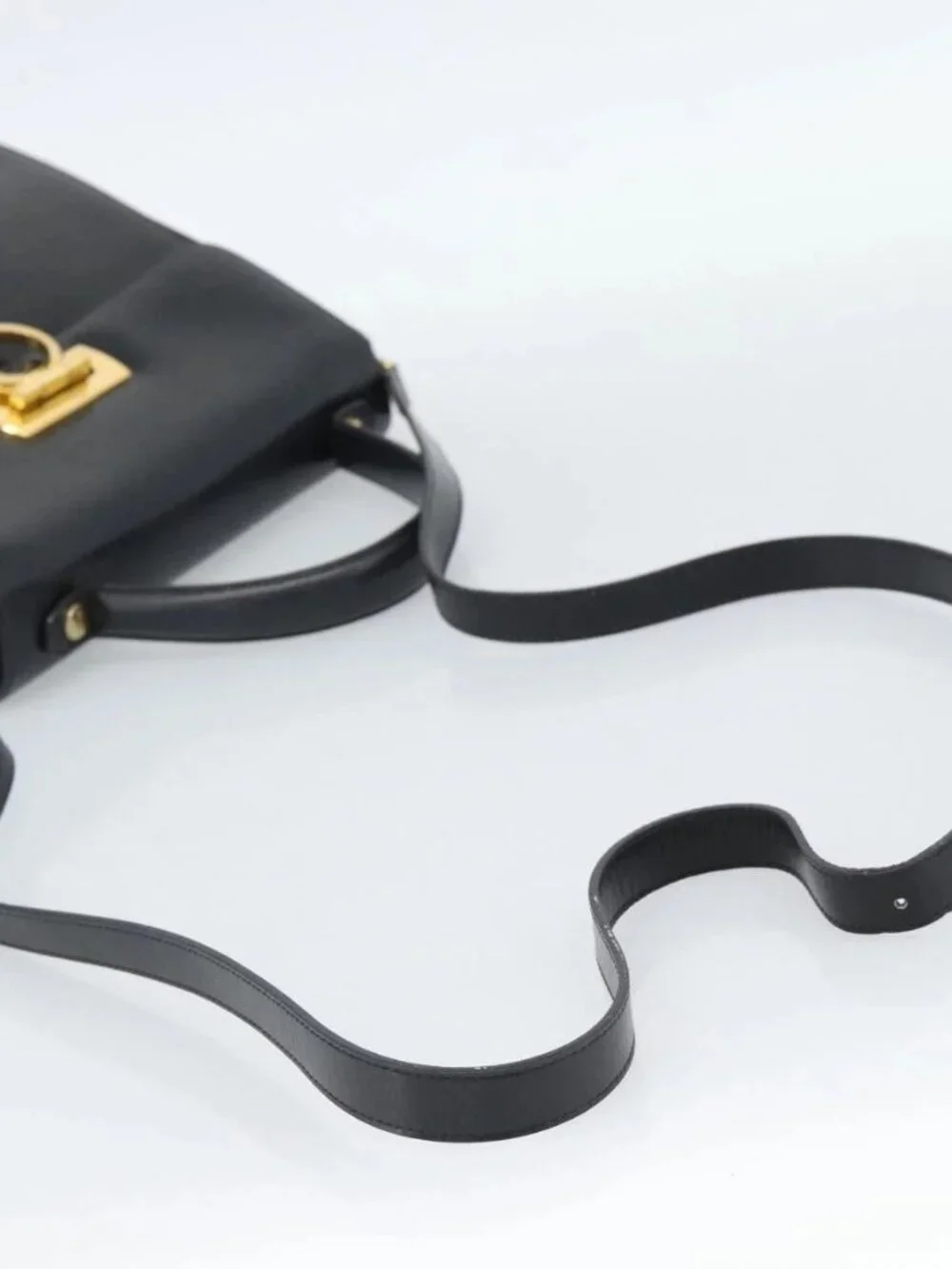 Salvatore Ferragamo Gancini Hand Bag Leather 2way Black Gold Auth 186374